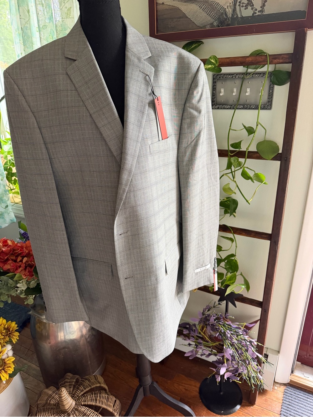 Perry Ellis Light Gray Windowpane Sport Coat